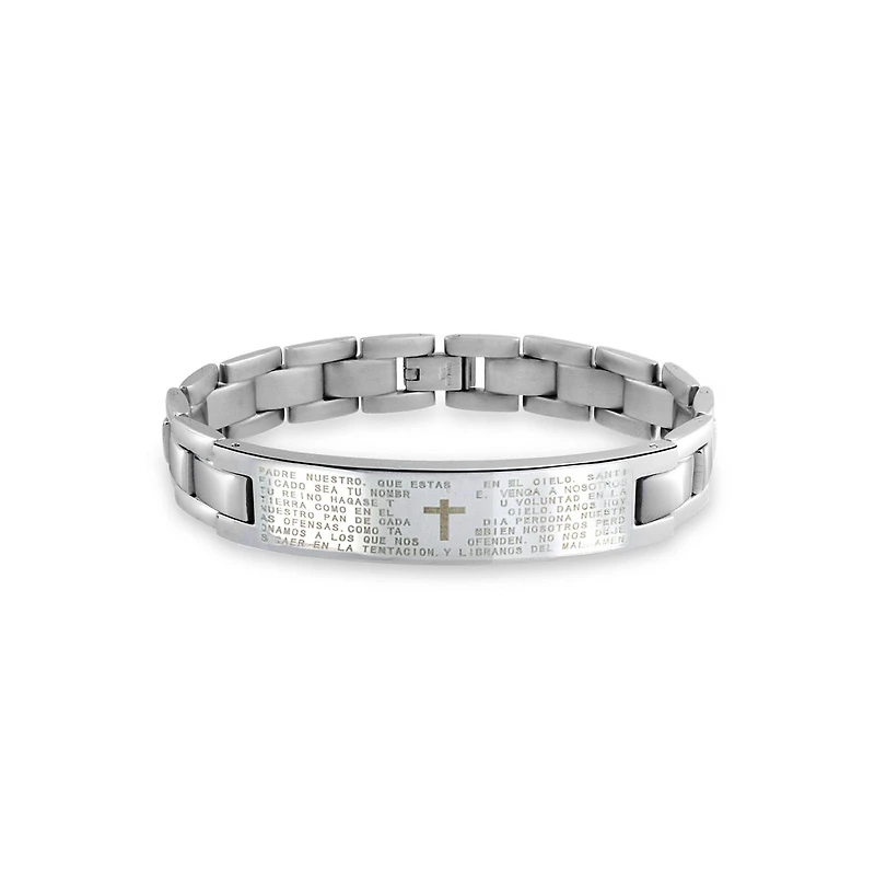 Bling Jewelry Our Lords Prayer Cross El Padre Maestro Link Wrist Id Bracelet Stainless Steel
