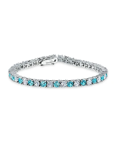 Bling Jewelry Alternating Round Cz 12CT 4 Prong Basket Set Tennis Bracelet Rhodium Plated 7.5 Inch