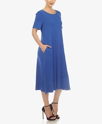 White Mark Women's Short Sleeve Midi Dress