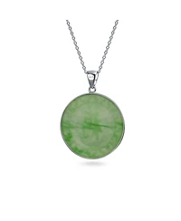 Bling Jewelry Asian Style Framed Circle Round Medallion Good Fortune Fu Character Chinese Symbol Dyed Green Jade Disc Pendant Necklace Sterling Silver