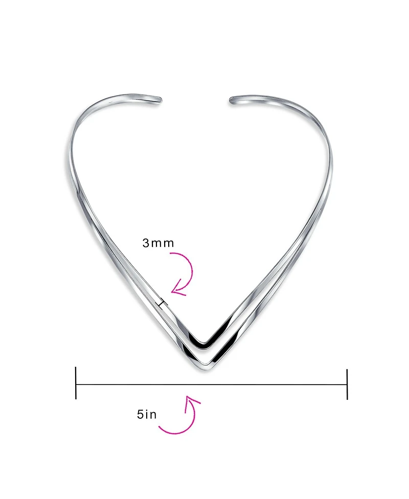 Bling Jewelry Basic Simple Double V Shape Geometric Collar Statement Necklace Silver Sterling