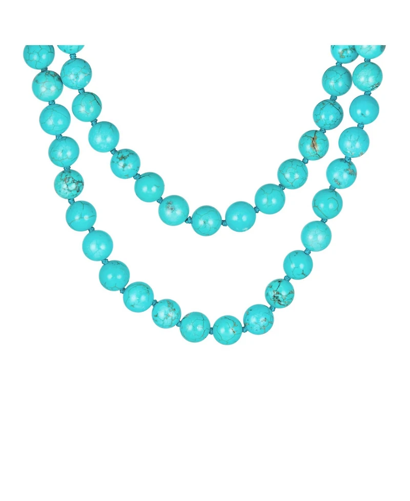 Bling Jewelry Classic Hand Knotted 10MM Round Ball Bead 36 Inch Long Strand Double Wrap Layer Blue Natural Turquoise Necklace Sterling Silver