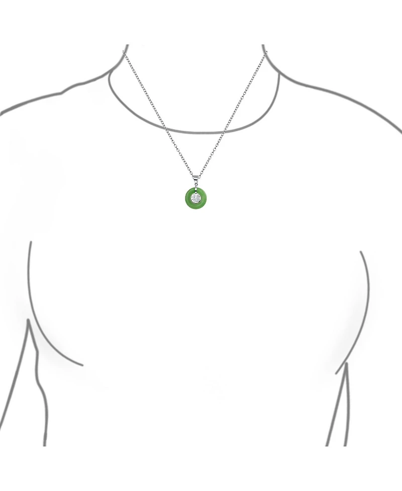 Bling Jewelry Circle Disc Round Donut Good Fortune Fu Character Chinese Symbol Dyed Green Natural Jade Disc Pendant Necklace For Women Sterling Silver
