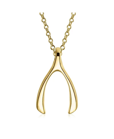 Good Luck Graduation Charm Wishbone Pendant Necklace For Women Girlfriend .925 Sterling Silver Gold Plated