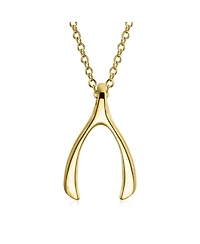 Good Luck Graduation Charm Wishbone Pendant Necklace For Women Girlfriend .925 Sterling Silver Gold Plated