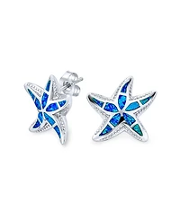 Bling Jewelry Large Nautical Hawaiian Tropical Beach Vacation Blue Inlay Synthetic Opal Starfish Stud Earrings Sterling Silver