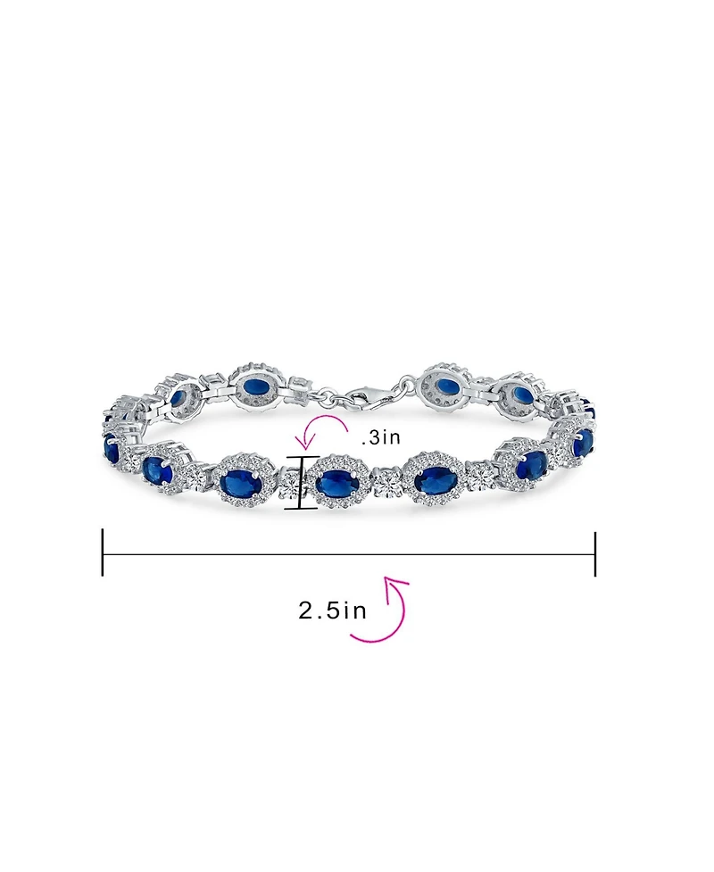 Bling Jewelry Cocktail Statement Halo Oval Cz Royal Blue Bracelet Sterling Silver Rhodium Plated 7.5 Inch