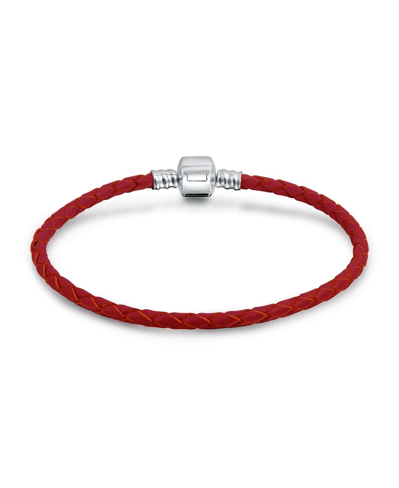 Bling Jewelry Red Weave Braided Leather Starter Charm Fits European Beads Bracelet .925 Sterling Silver Barrel Clasp