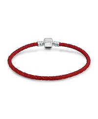 Bling Jewelry Red Weave Braided Leather Starter Charm Fits European Beads Bracelet .925 Sterling Silver Barrel Clasp
