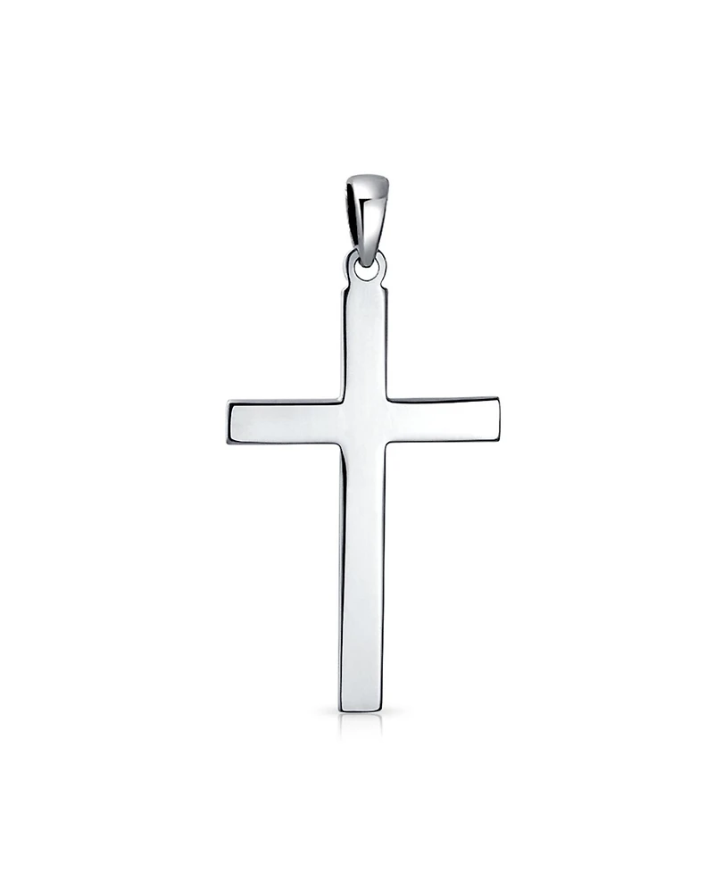 Bling Jewelry Large Plain Simple Basic Religious Cross Pendant Necklace Solid Sterling Silver