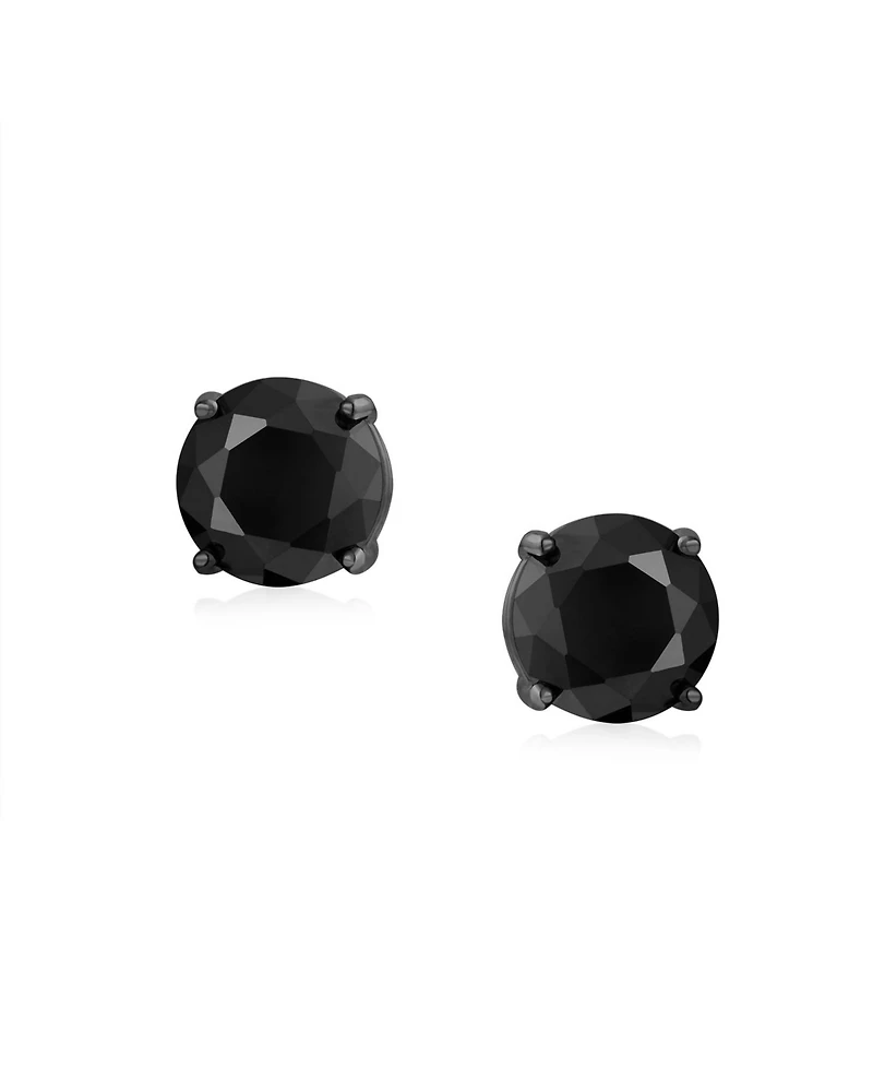 Bling Jewelry Black Round Solitaire Cubic Zirconia Stud Earrings Cz Screw back Black Plated Sterling Silver