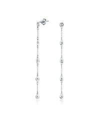 Bling Jewelry Classic Elegance Minimalist Long Thin Linear 5 Station Cz Cubic Zirconia By The Inch Threader Dangle Earrings Sterling Silver