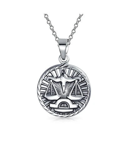 Bling Jewelry Libra Zodiac Sign Astrology Horoscope Round Medallion Pendant For Women Necklace Sterling Silver