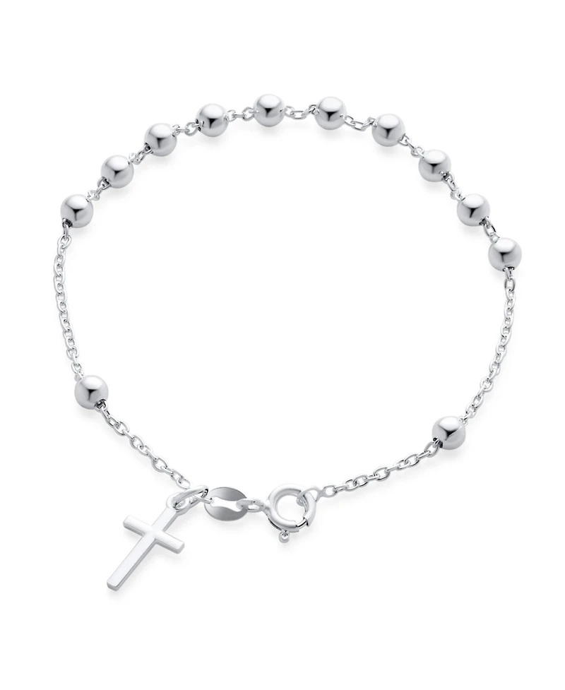 Bling Jewelry Thin Simple Religious Prayer Ball Beads Cross Rosary Bracelet Sterling Silver