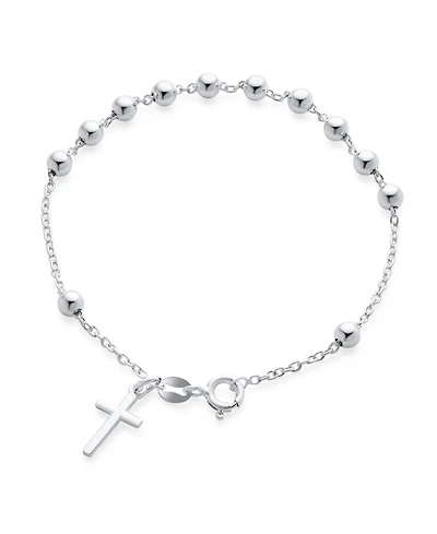 Bling Jewelry Thin Simple Religious Prayer Ball Beads Cross Rosary Bracelet Sterling Silver