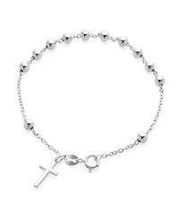 Bling Jewelry Thin Simple Religious Prayer Ball Beads Cross Rosary Bracelet Sterling Silver