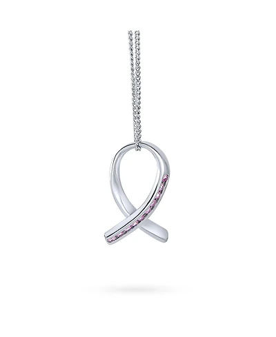 Strength and Hope Elegant Fine Pave Cubic Zirconia Cz Pink Ribbon Breast Cancer Survivor Pendant Necklace For Women .925 Sterling Silver
