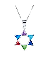 Bling Jewelry Modern Multi-Color Cz Judaica Hanukkah Star of David Pendant Necklace Sterling Silver For Women s