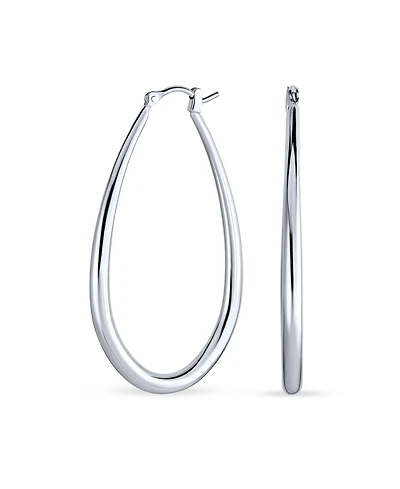 Bling Jewelry Large Oval Finish Tube Hoop Earrings Sterling Silver Hinged Notched Post 2 Inch