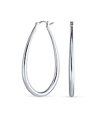 Bling Jewelry Large Oval Finish Tube Hoop Earrings Sterling Silver Hinged Notched Post 2 Inch