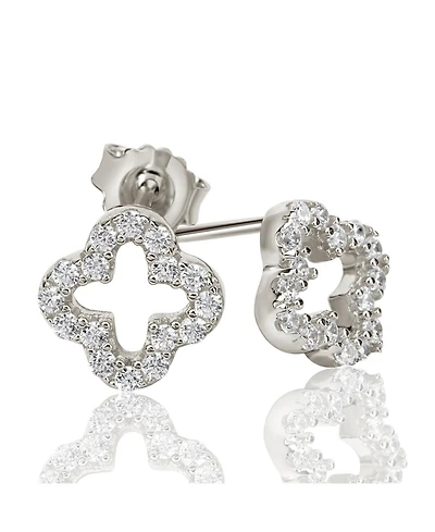 Suzy Levian Sterling Silver Cubic Zirconia Mini Clover Stud Earrings
