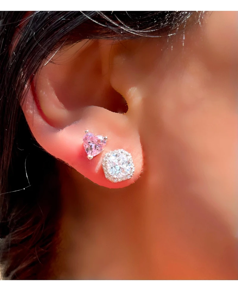 Suzy Levian Sterling Silver Cubic Zirconia Pink Heart-Cut Love Stud Earrings