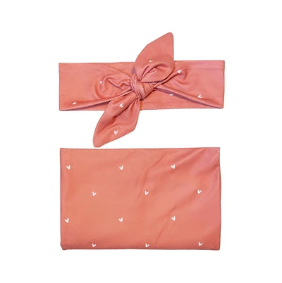 Baby Swaddle + Headband Set - Hearts