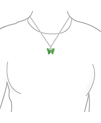 Bling Jewelry Handcrafted Carved Green Natural Jade Garden Butterfly Pendant Necklace For Women Sterling Silver With Chain