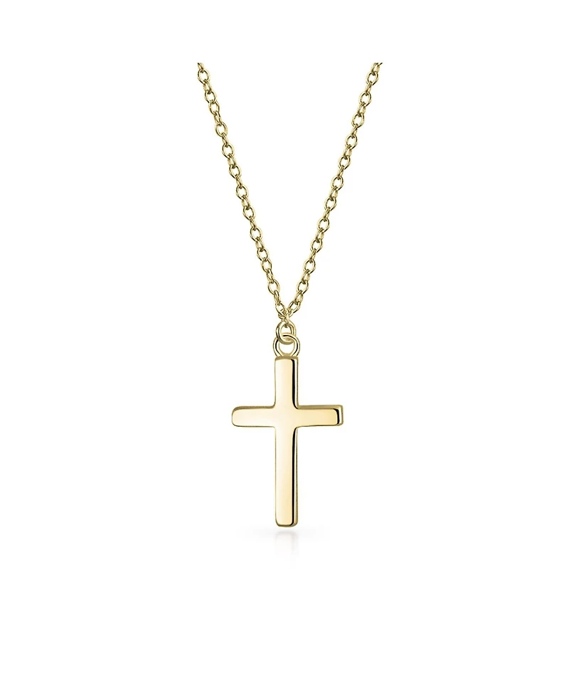 Bling Jewelry Delicate Small Latin Cross Pendant Necklace Flat Rose Gold Plated Sterling Silver 16 Chain .40 Inch