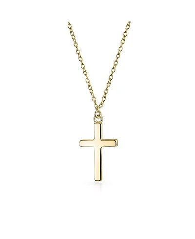 Bling Jewelry Delicate Small Latin Cross Pendant Necklace Flat Rose Gold Plated Sterling Silver 16 Chain .40 Inch