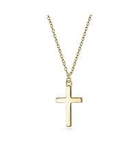 Bling Jewelry Delicate Small Latin Cross Pendant Necklace Flat Rose Gold Plated Sterling Silver 16 Chain .40 Inch