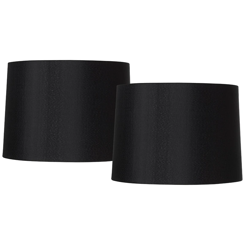 Springcrest Set of 2 Black Medium Hardback Tapered Drum Lamp Shades 13" Top x 14" Bottom x 10.25" High (Spider) Replacement with Harp a