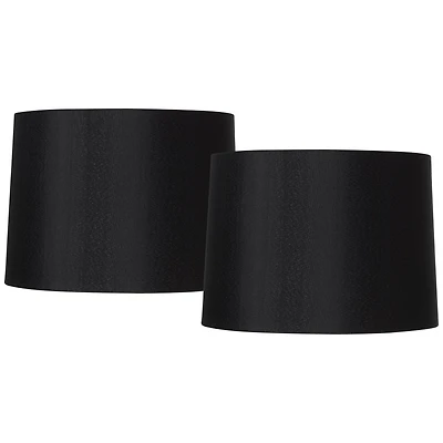 Springcrest Set of 2 Black Medium Hardback Tapered Drum Lamp Shades 13" Top x 14" Bottom x 10.25" High (Spider) Replacement with Harp a
