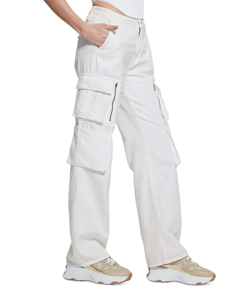 Guess Women's Kori High Rise Wide Leg Cotton Cargo Jeans