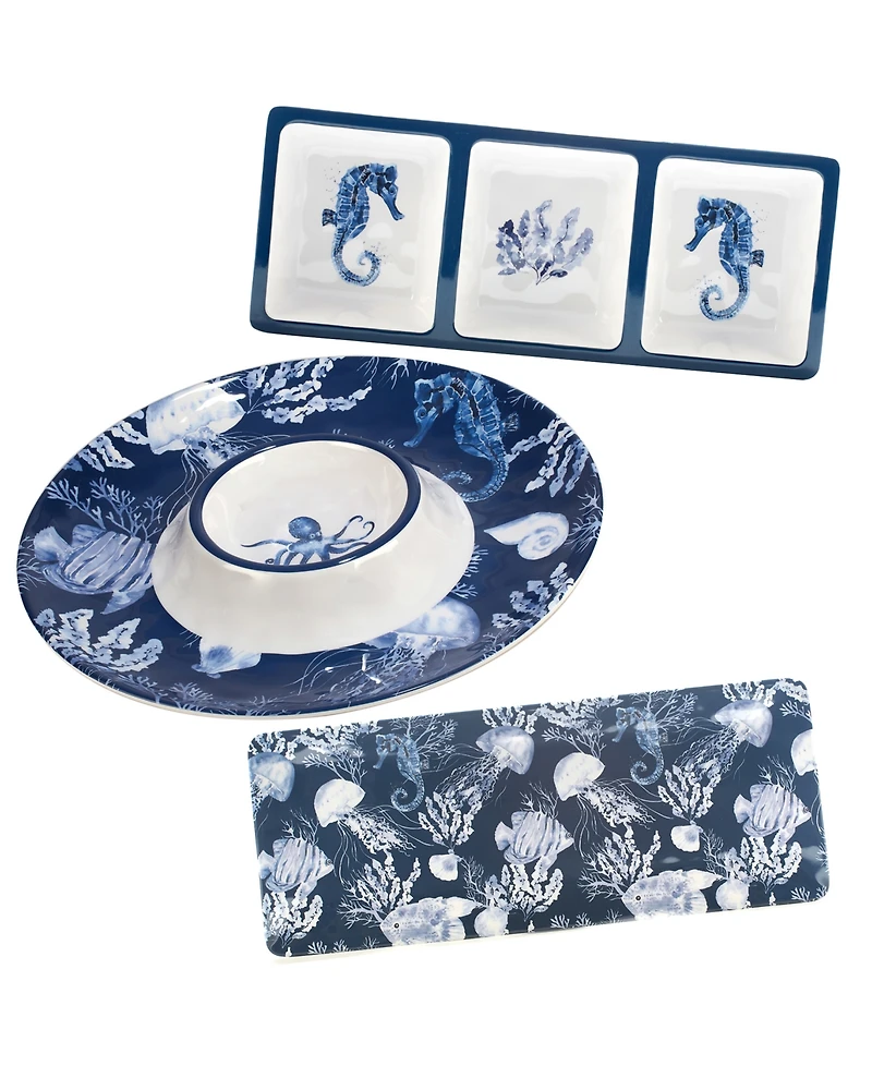 Certified International Sea Life 3 Pc Hostess Set, Service For 3