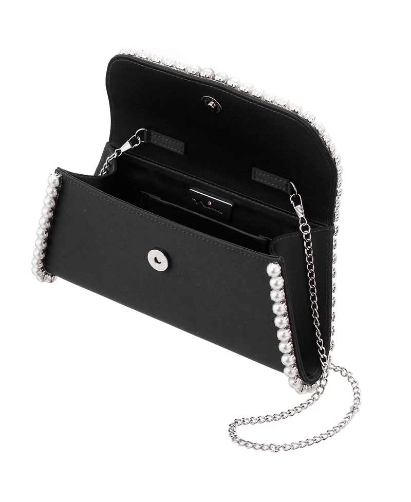 Nina Imitation Pearl Trim Trapezoid Flap Bag