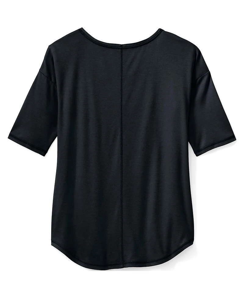 Lands' End Women's Supima Micro Modal Elbow Sleeve Balletneck Curved Hem Top