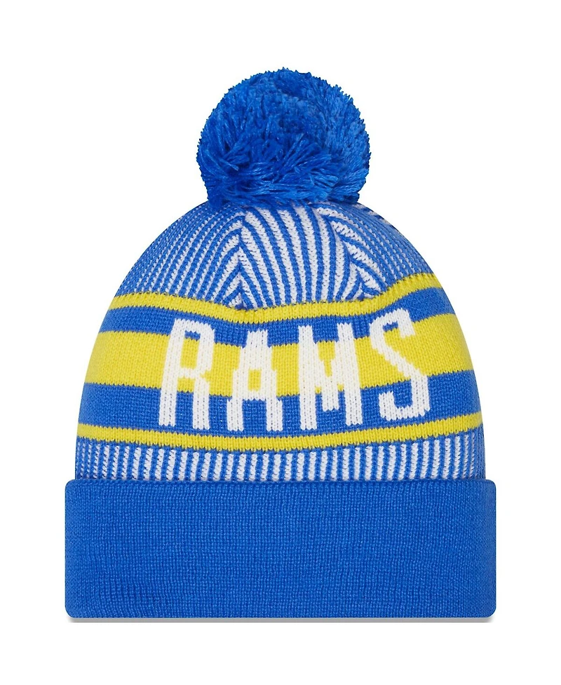 Men's New Era Royal Los Angeles Rams Striped Cuffed Knit Hat with Pom