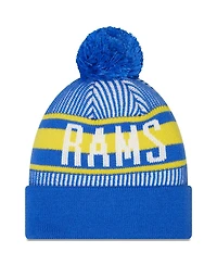 Men's New Era Royal Los Angeles Rams Striped Cuffed Knit Hat with Pom