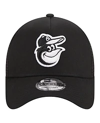Men's New Era Black Baltimore Orioles A-Frame 9FORTY Trucker Adjustable Hat