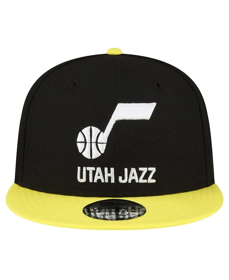 Men's New Era Black, Yellow Utah Jazz Official Team Color 2Tone 9FIFTY Snapback Hat