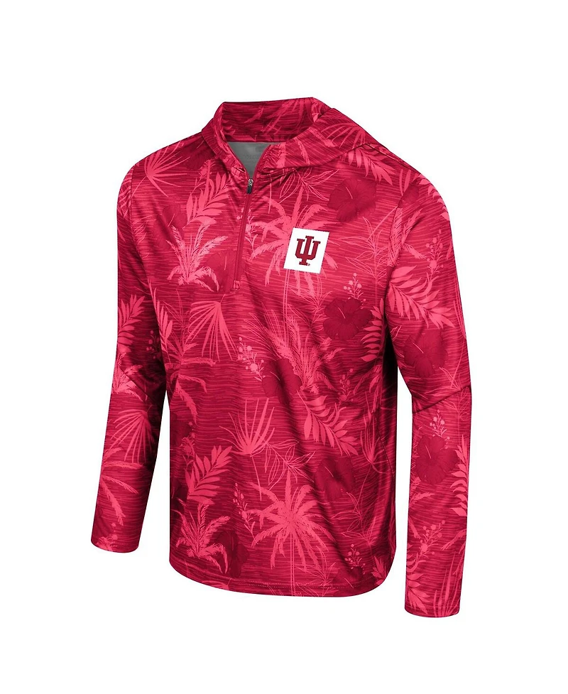 Men's Colosseum Crimson Indiana Hoosiers Palms Printed Lightweight Quarter-Zip Hooded Top