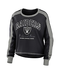 Women's Wear by Erin Andrews Black, Silver Las Vegas Raiders Color Block Modest Crop Long Sleeve T-shirt