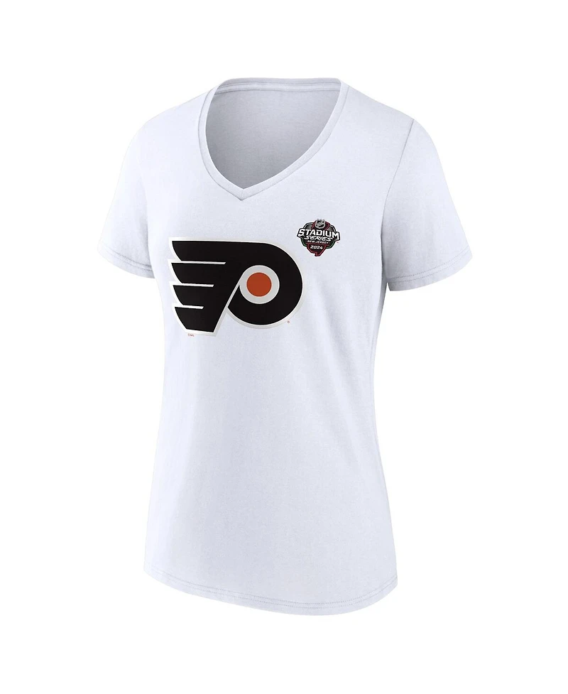Women's Fanatics White Philadelphia Flyers 2024 Nhl Stadium Series Logo V-Neck T-shirt