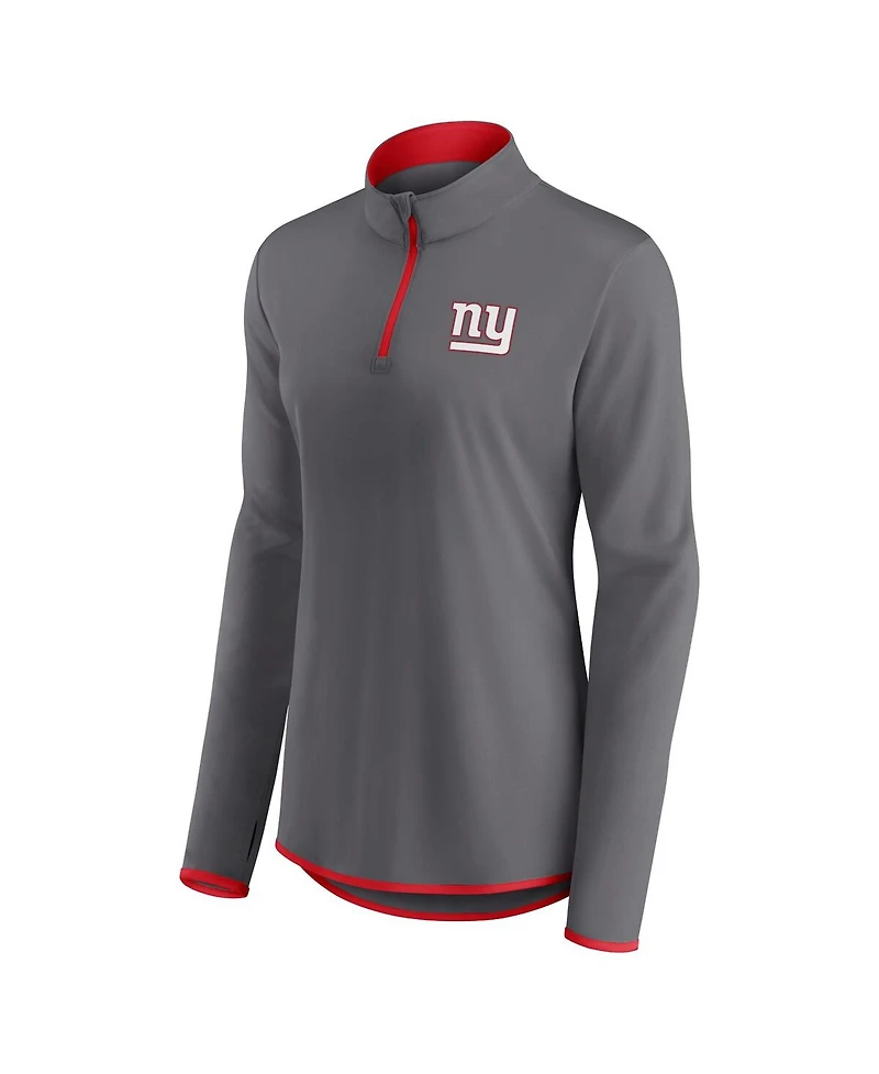 Women's Fanatics Gray New York Giants Corner Long Sleeve 1/4 Zip Top