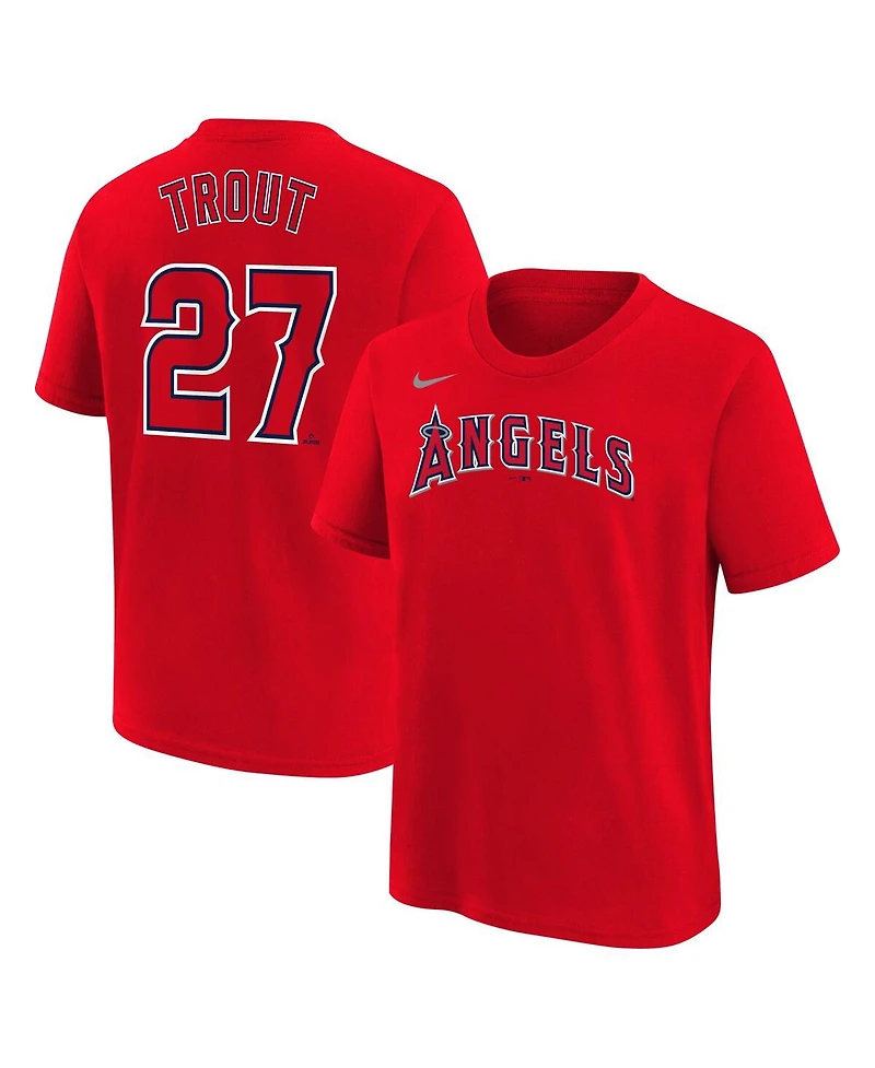 Big Boys Nike Mike Trout Red Los Angeles Angels Home Player Name and Number T-Shirt