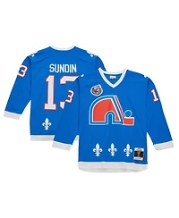 Men's Mitchell & Ness Mats Sundin Blue Distressed Quebec Nordiques Vintage-Like Hockey 1992/93 Line Player Jersey