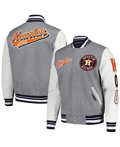 Men's Pro Standard Heather Gray Houston Astros Script Tail Wool Full-Zip Varity Jacket