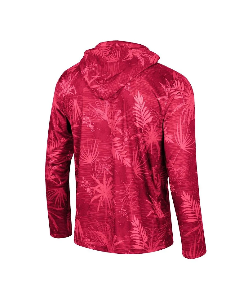 Men's Colosseum Crimson Indiana Hoosiers Palms Printed Lightweight Quarter-Zip Hooded Top
