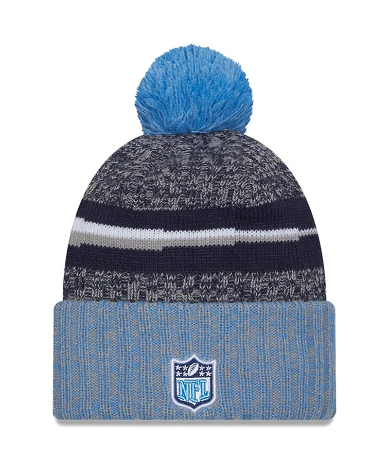 Men's New Era Navy, Light Blue Tennessee Titans 2023 Sideline Sport Cuffed Pom Knit Hat
